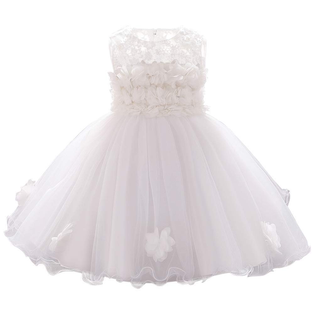 Baptism Dresses for Baby Girls Infant Christening Wedding Bridesmaid Tutu Tulle Princess Lace Floral Embroidery 1st 2nd Birthday Party Pageant Easter Formal Dedication Ruffle Summer Gown White 6-12M