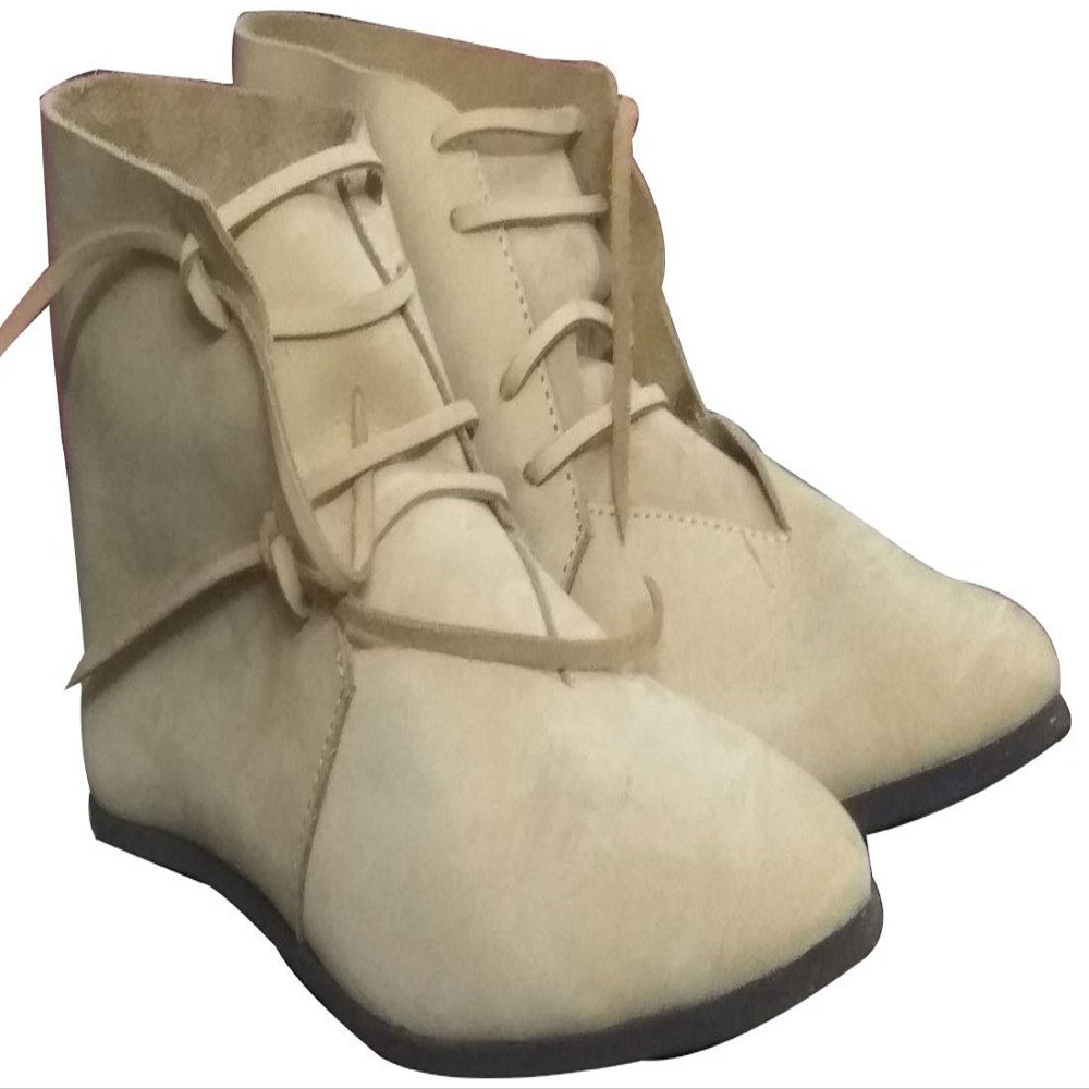 Medieval Ankle Rubber Sole Shoes Hand Made Brown or Black ABS (Natural Leather, USA-9)