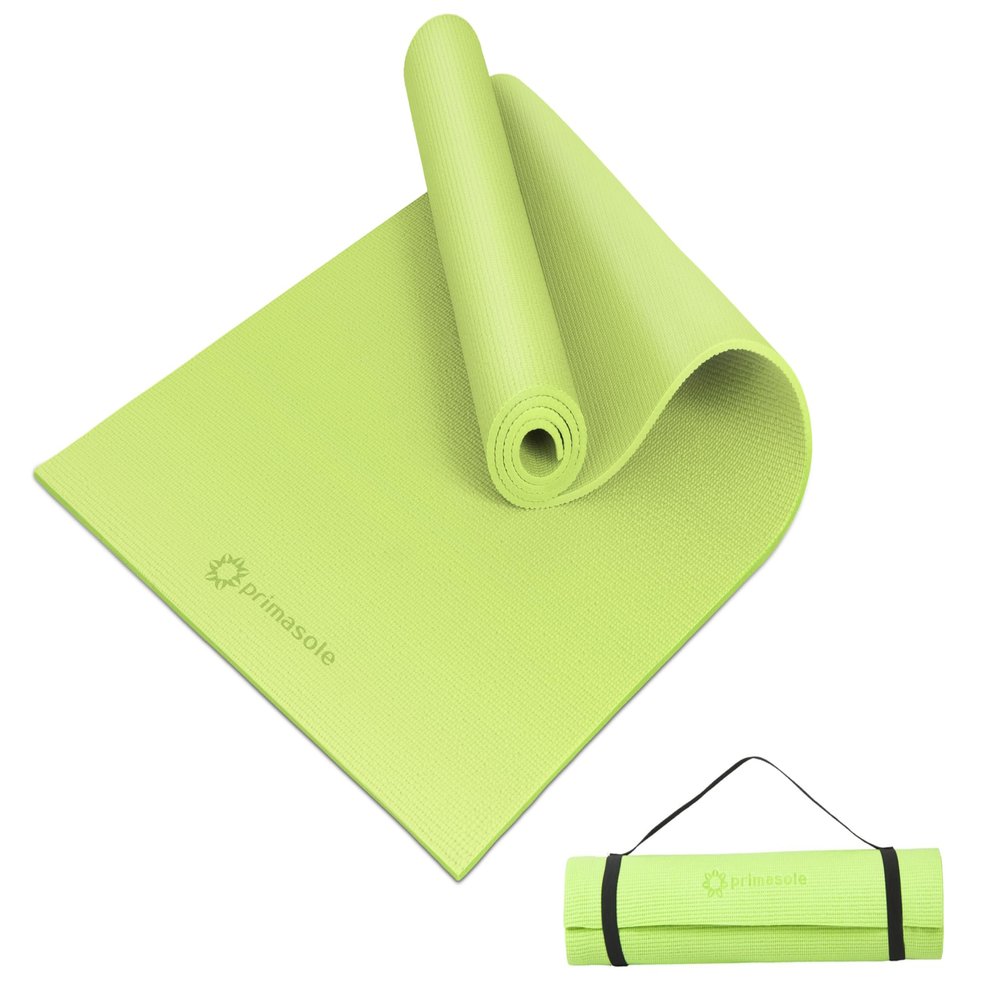 Primasole Yoga Mat with Carry Strap for Yoga Pilates Fitness and Floor Workout at Home and Gym 1/4 thick (Lime Green Color) PSS91NH004A