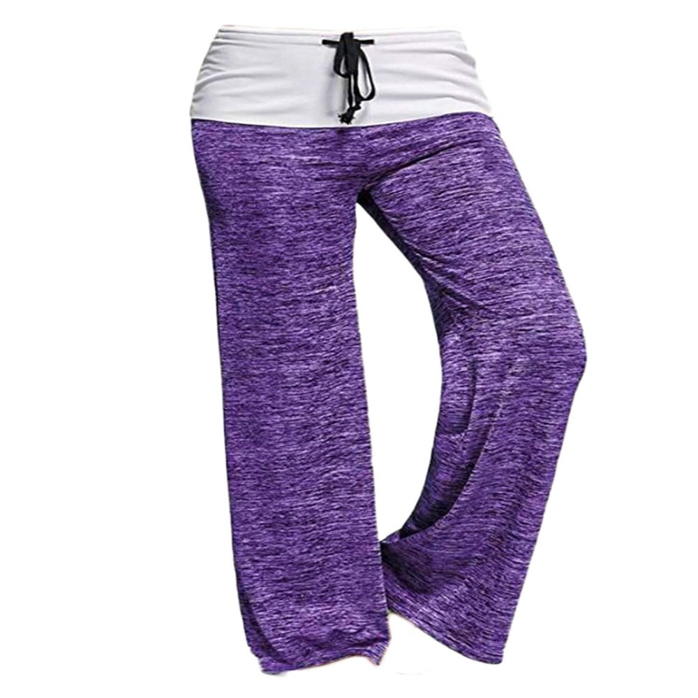 Andongnywell Women Comfy Palazzo Pants Casual High Waist Drawstring Wide Leg Trousers (Purple,Medium)