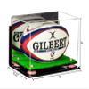 Better Display Cases Acrylic Rugby Ball Display Case with Mirror, Wall Mount, Pink Risers and Turf Base (A004-PNR) view 2