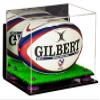 Better Display Cases Acrylic Rugby Ball Display Case with Mirror, Wall Mount, Purple Risers and Turf Base (A004-PR) view 1