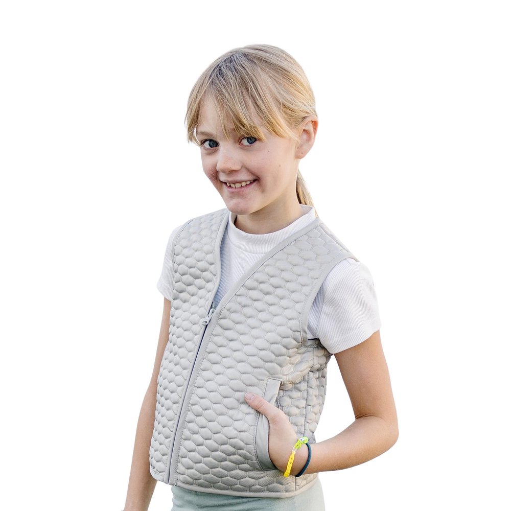 Fun and Function  Honeycomb Weighted Vest for Kids  Tactile Sensory Vest Provides Soothing Weight for Kids with Sensory Issues  Gray  Small