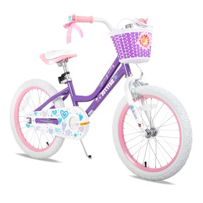 JOYSTAR 18 Inch Girls Bike for 5-9 Years Old Kids Bike for Ages 5-8 Years Girls with Training Wheels and Basket Children Bikes Bicycle with Handbrake in Purple