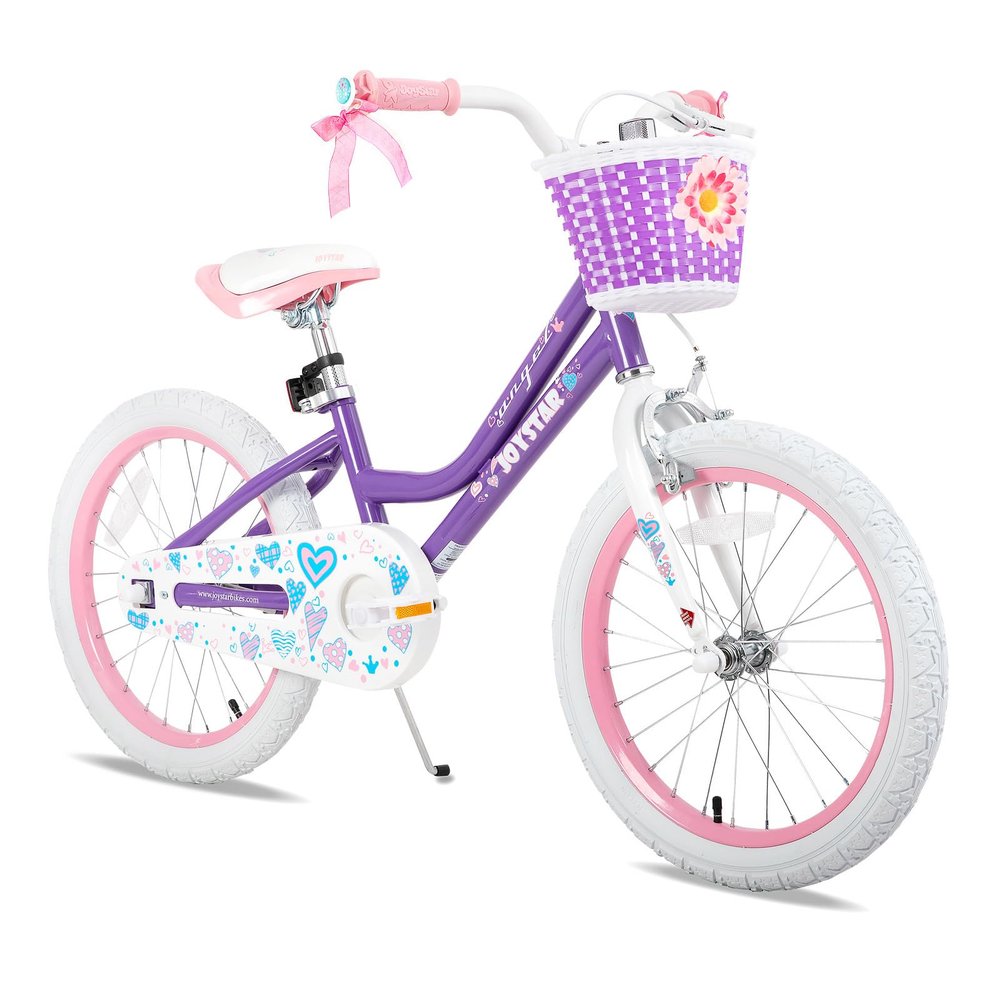 JOYSTAR 18 Inch Girls Bike for 5-9 Years Old Kids Bike for Ages 5-8 Years Girls with Training Wheels and Basket Children Bikes Bicycle with Handbrake in Purple