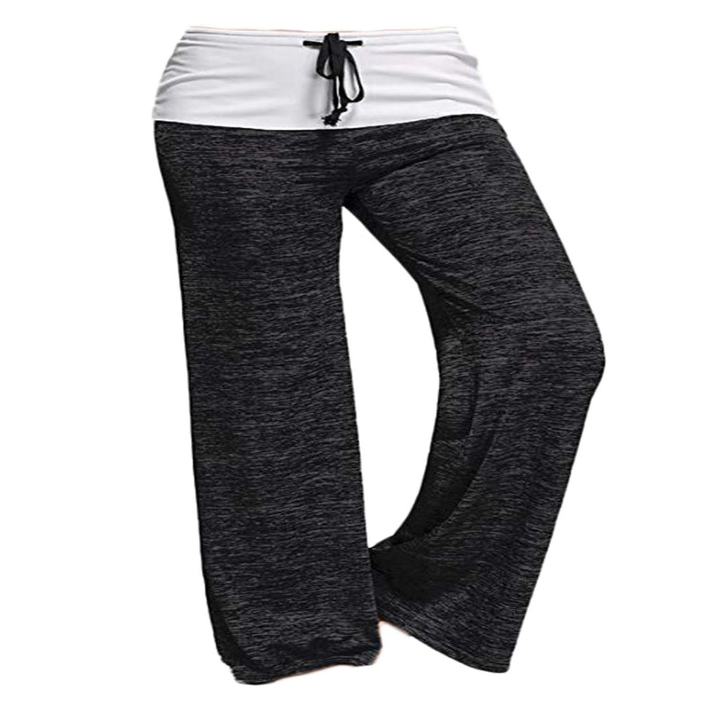 Andongnywell Women Comfy Palazzo Pants Casual High Waist Drawstring Wide Leg Trousers (Black,Large)