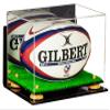 Better Display Cases Acrylic Rugby Ball Display Case with Mirror, Wall Mount, Yellow Risers and Turf Base (A004-YR) view 1