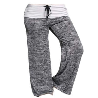 Andongnywell Wide Leg Pants Women Print High Waist Loose Casual Drawstring Trousers (Gray,Small)