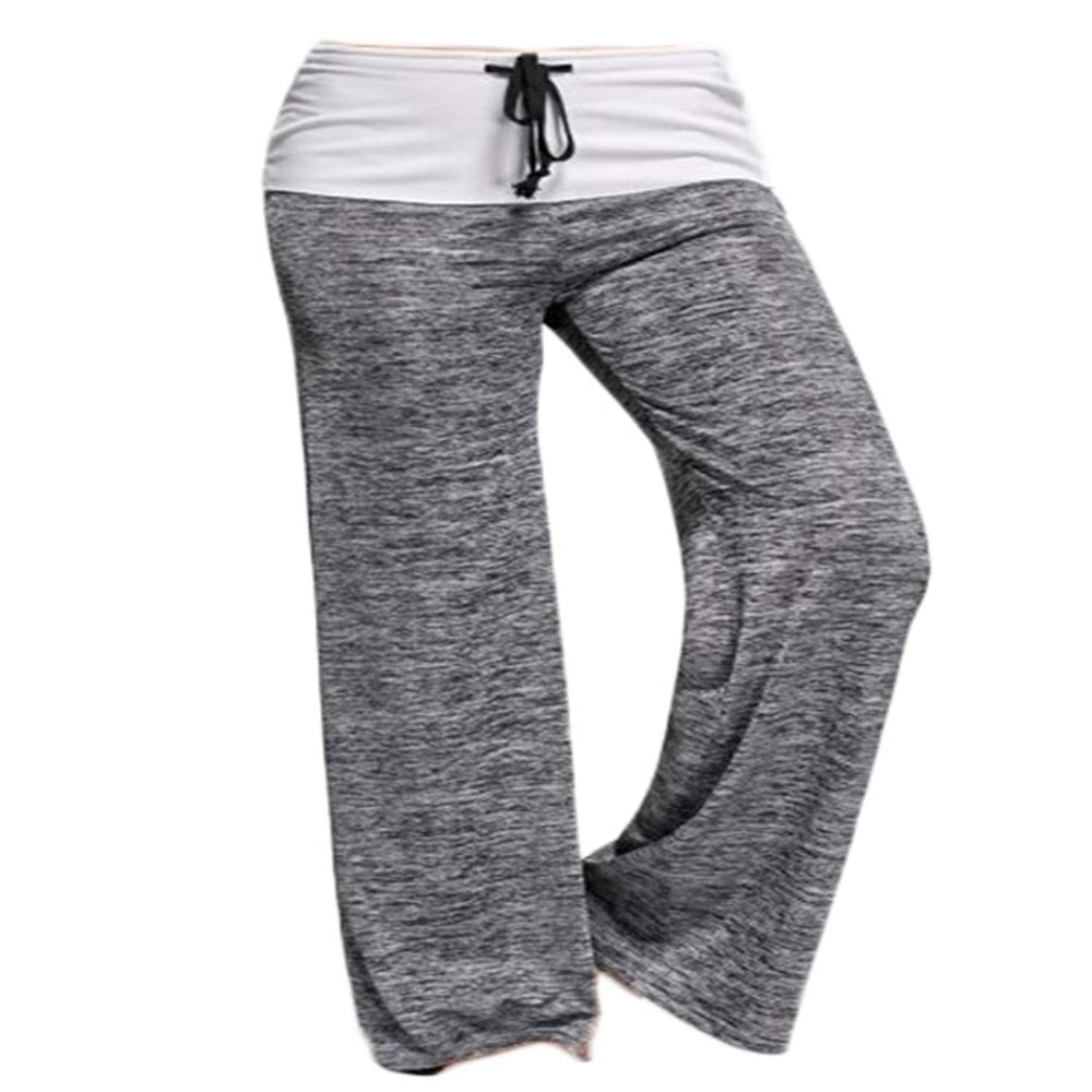 Andongnywell Wide Leg Pants Women Print High Waist Loose Casual Drawstring Trousers (Gray,Small)