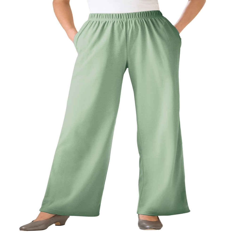 Woman Within Plus Size Tall 7-Day Knit Wide-Leg Pull-On Pants - 6X, Sage