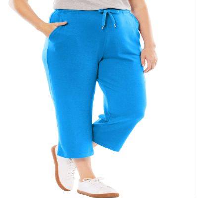 Woman Within Plus Size Petite Sport-Knit Pull-On Capri Pants - S, Bright Cobalt
