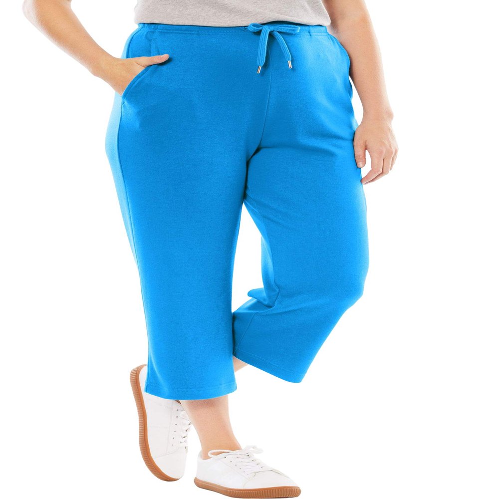Woman Within Plus Size Petite Sport-Knit Pull-On Capri Pants - S, Bright Cobalt