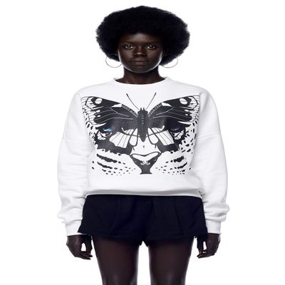 Jonny Cota Studio Leopard Wings Print Sweatshirt, White, L, Men's and Women's