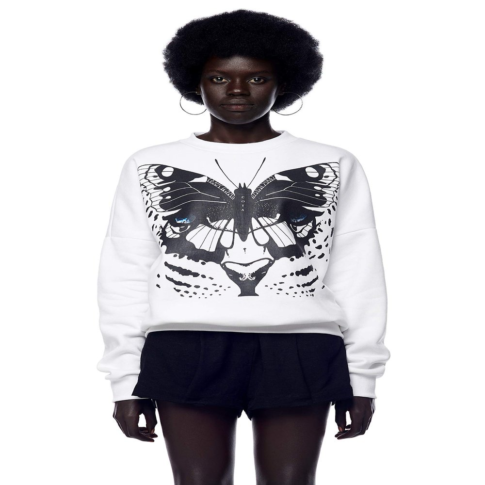 Jonny Cota Studio Leopard Wings Print Sweatshirt, White, L, Men's and Women's