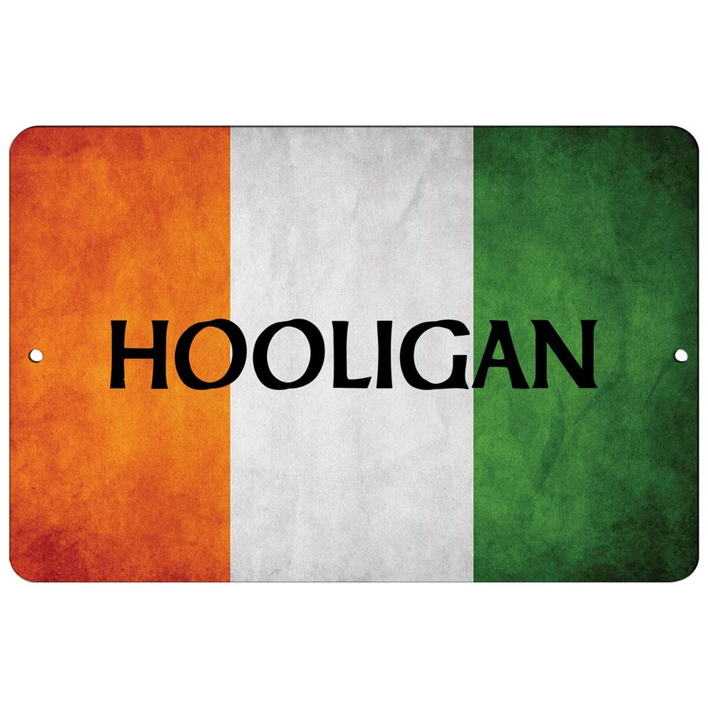 Makoroni - Hooligan Irish Ireland Flag 12x18 inc Aluminum Decorative Wall Street Sign