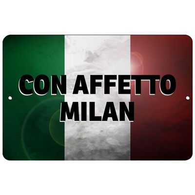 Makoroni - CON AFFETTO Milan Italian Flag Design 12x18 inc Aluminum Decorative Wall Street Sign