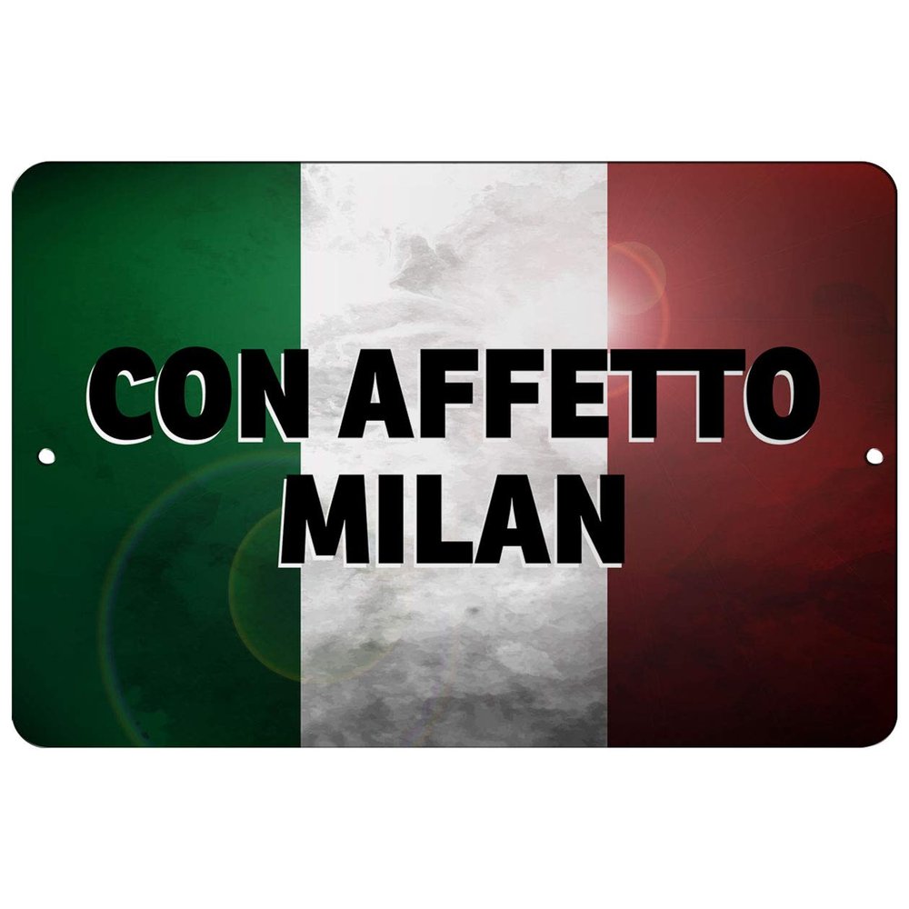 Makoroni - CON AFFETTO Milan Italian Flag Design 12x18 inc Aluminum Decorative Wall Street Sign