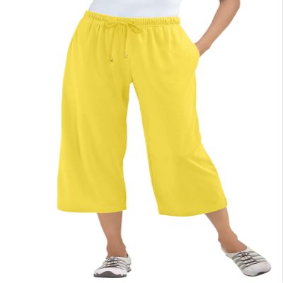 Woman Within Plus Size Petite Sport-Knit Pull-On Capri Pants - 6X, Primrose Yellow