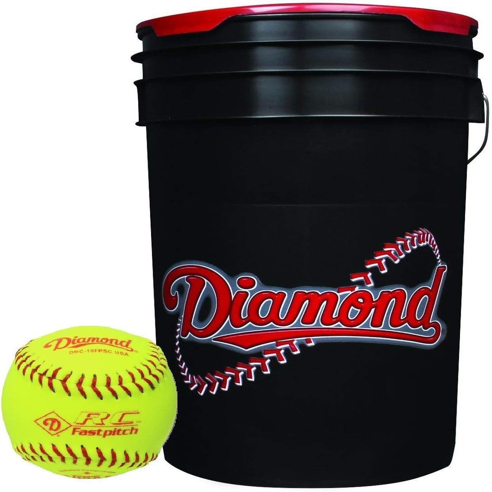 Diamond Sports 6-Gallon Black Ball Bucket with 18 DRC-10FPSC USA 10-inch Yellow Softballs