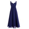 Aislor Kids Big Girls Flutter Sleeve Ruffle Chiffon Flower Girl Dress Wedding Bridesmaid Long Ball Gowns Navy Blue Lace 10 Years view 1