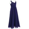 Aislor Kids Big Girls Flutter Sleeve Ruffle Chiffon Flower Girl Dress Wedding Bridesmaid Long Ball Gowns Navy Blue Lace 10 Years view 2