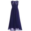 Aislor Kids Big Girls Flutter Sleeve Ruffle Chiffon Flower Girl Dress Wedding Bridesmaid Long Ball Gowns Navy Blue Lace 10 Years view 3