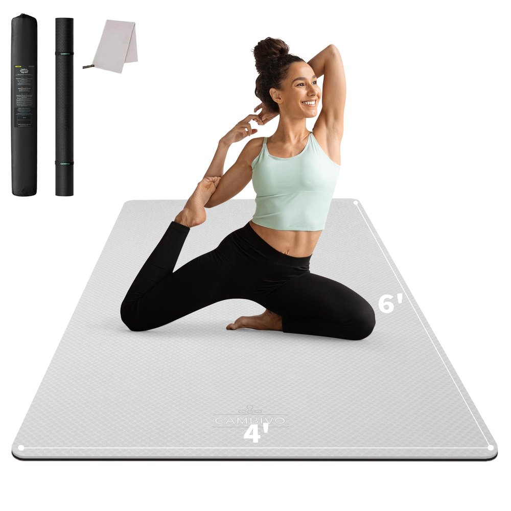 CAMBIVO Large Yoga Mat for Men and Women 1/4 Inch Thick, 72" x 48" Extra Wide Workout Mat, Exercise Fitness TPE Mat for Home Gym, Yoga, Pilates, Workout,Stretching,Meditation (Barefoot Exercise)