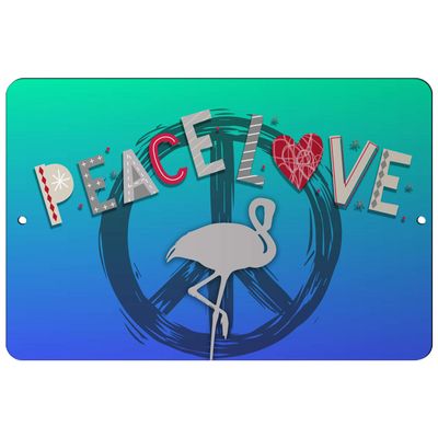 Makoroni - Peace Love Flamingos Animal 12x18 inc Aluminum Decorative Wall Street Sign