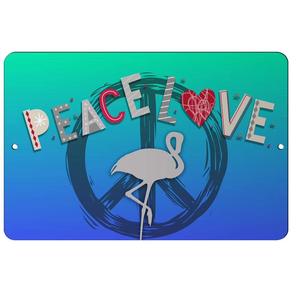 Makoroni - Peace Love Flamingos Animal 12x18 inc Aluminum Decorative Wall Street Sign
