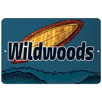Makoroni - Wildwoods Surfing Beach 12x18 inc Aluminum Decorative Wall Street Sign