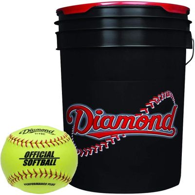 Diamond Sports 6-Gallon Black Ball Bucket with 18 11YSC 11-inch Yellow Softballs