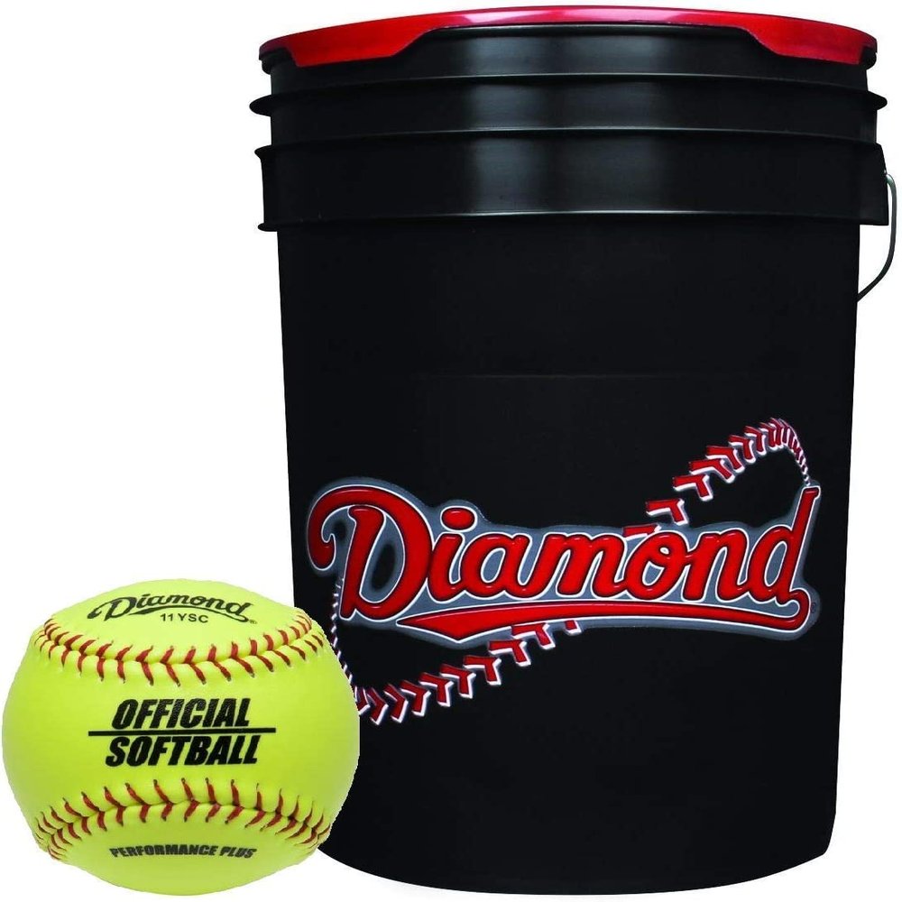 Diamond Sports 6-Gallon Black Ball Bucket with 18 11YSC 11-inch Yellow Softballs