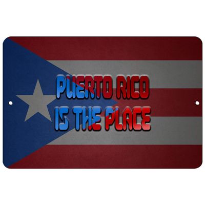 Makoroni - Puerto RICO is The Place Puerto Rican Design 8x12 inc Aluminum Decorative Wall Street Sign