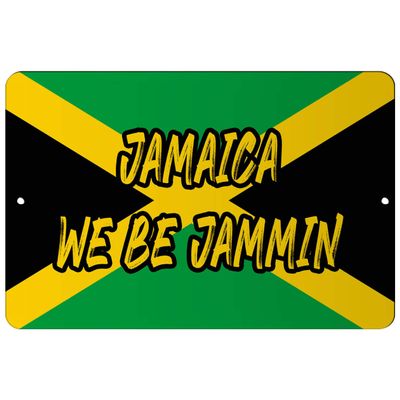 Makoroni - Jamaica WE BE Jammin Jamaican Jamaica Flag 8x12 inc Aluminum Decorative Wall Street Sign