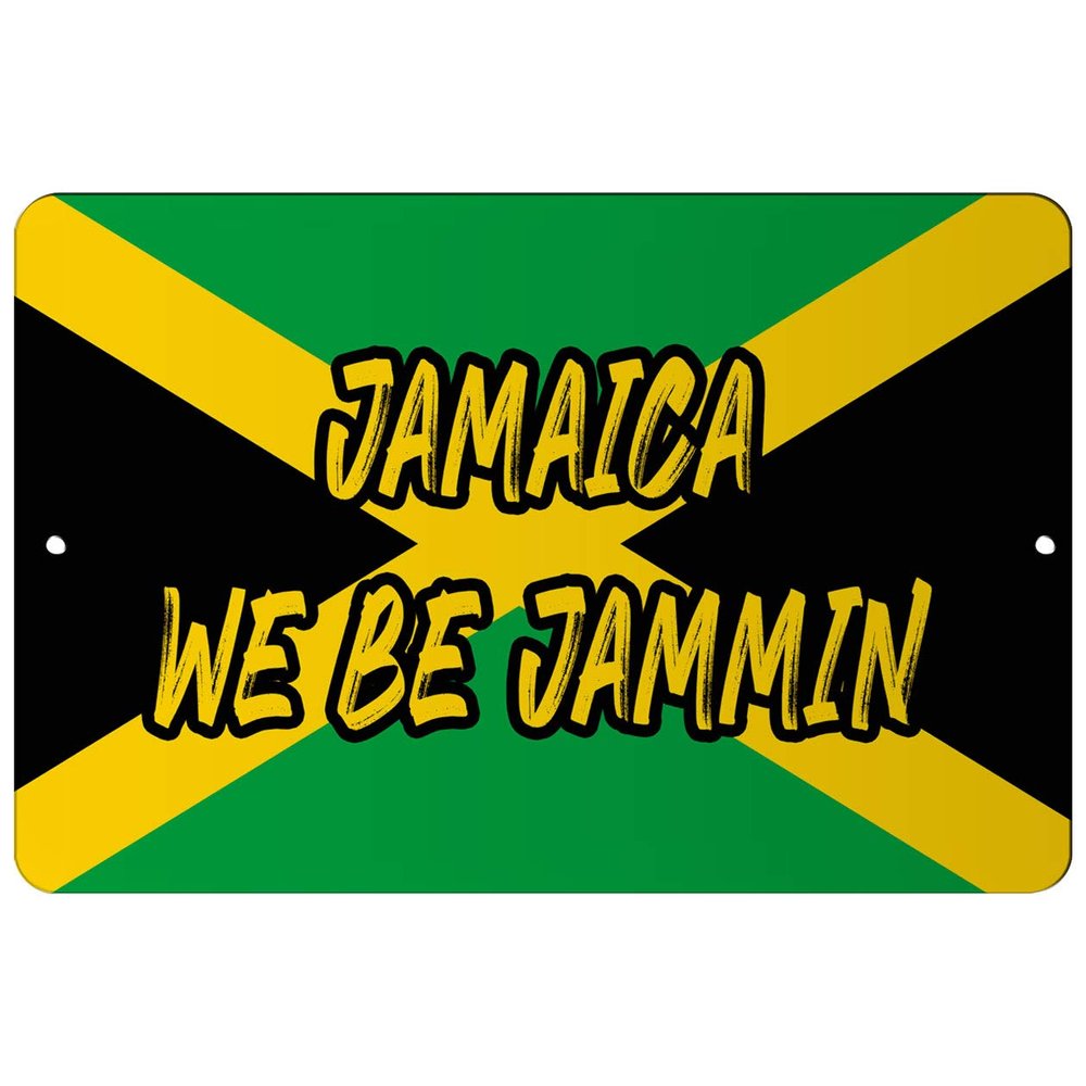 Makoroni - Jamaica WE BE Jammin Jamaican Jamaica Flag 8x12 inc Aluminum Decorative Wall Street Sign