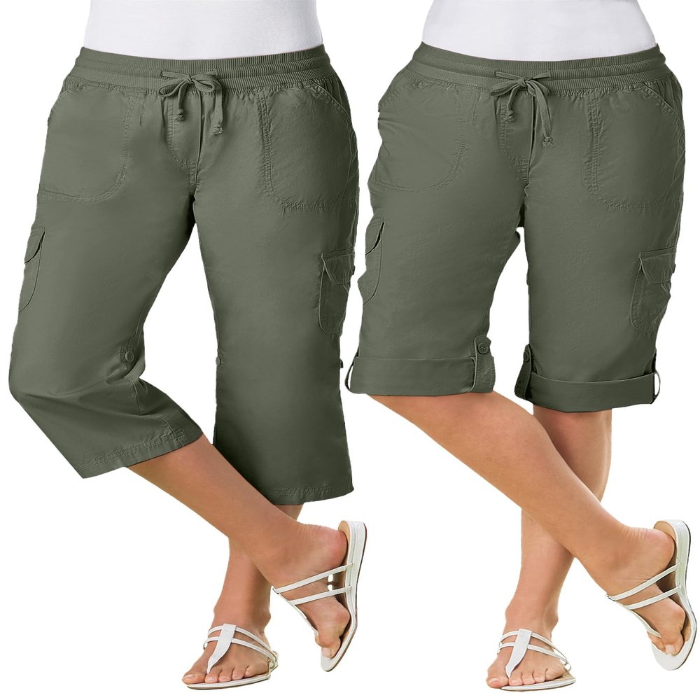 Woman Within Plus Size Petite Convertible Length Cargo Capri/Bermuda - 20 WP, Olive Green