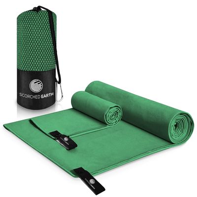 ScorchedEarth Microfiber Travel & Sports Towel Set (Evergreen) - XL Set (39x70.5 & 12x24)