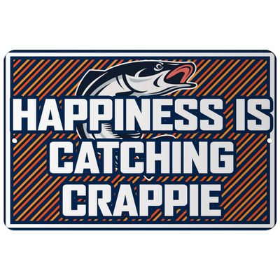 Makoroni - Happiness is CATCHING Crappie Fishing Design 12x18 inc Aluminum Decorative Wall Street Sign
