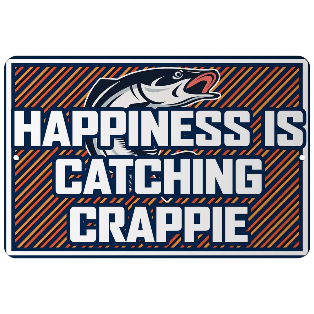 Makoroni - Happiness is CATCHING Crappie Fishing Design 12x18 inc Aluminum Decorative Wall Street Sign