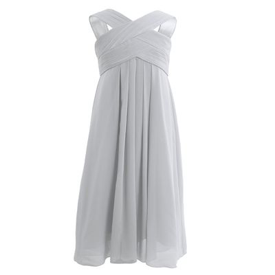 Aislor Kids Big Girls Flutter Sleeve Ruffle Chiffon Flower Girl Dress Wedding Bridesmaid Long Ball Gowns Gray Criss Cross 8 Years