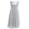 Aislor Kids Big Girls Flutter Sleeve Ruffle Chiffon Flower Girl Dress Wedding Bridesmaid Long Ball Gowns Gray Criss Cross 8 Years view 2