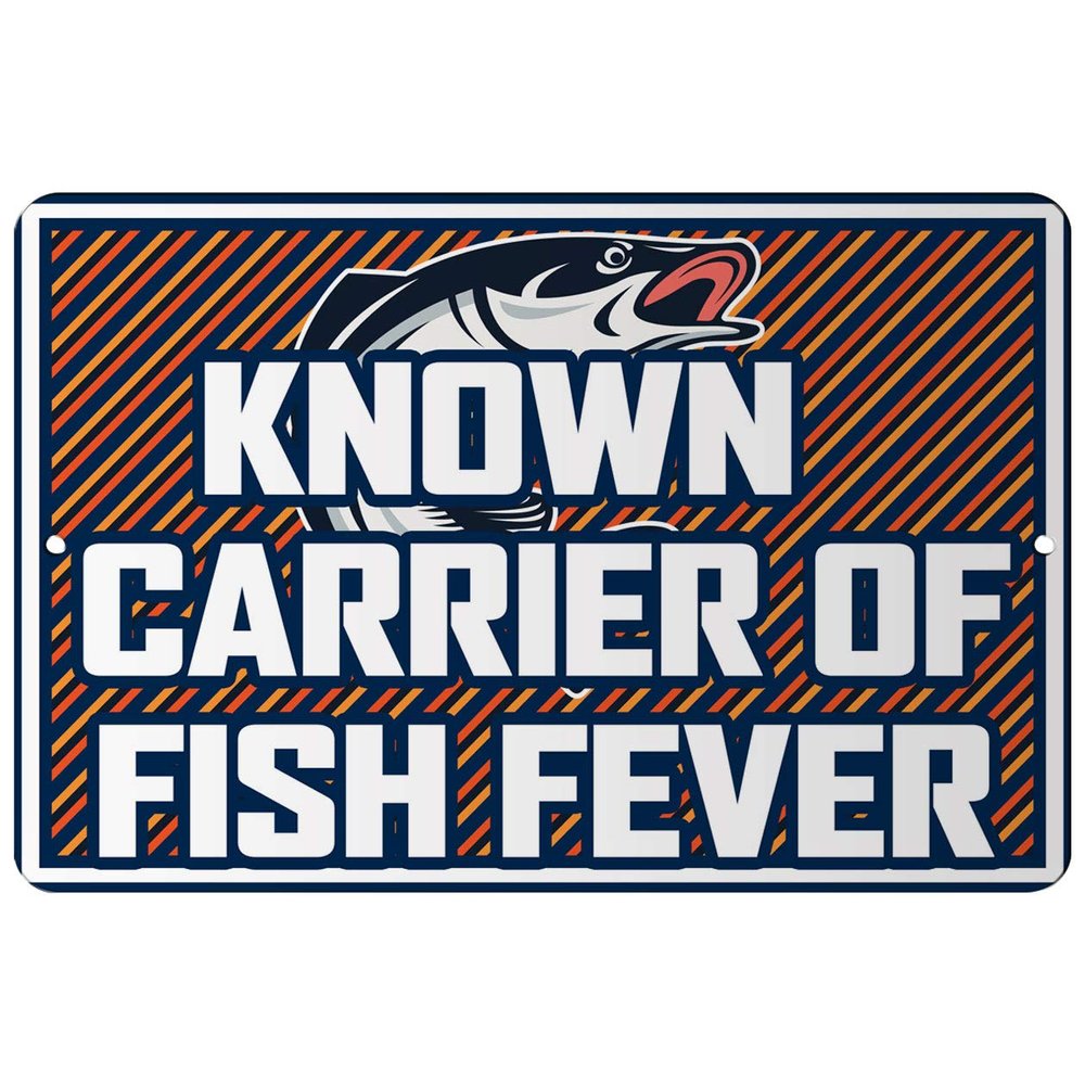 Makoroni - Known Carrier of Fish Fever Fishing Design 12x18 inc Aluminum Decorative Wall Street Sign