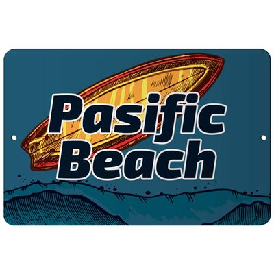 Makoroni - Pasific Beach Surfing Beach 12x18 inc Aluminum Decorative Wall Street Sign