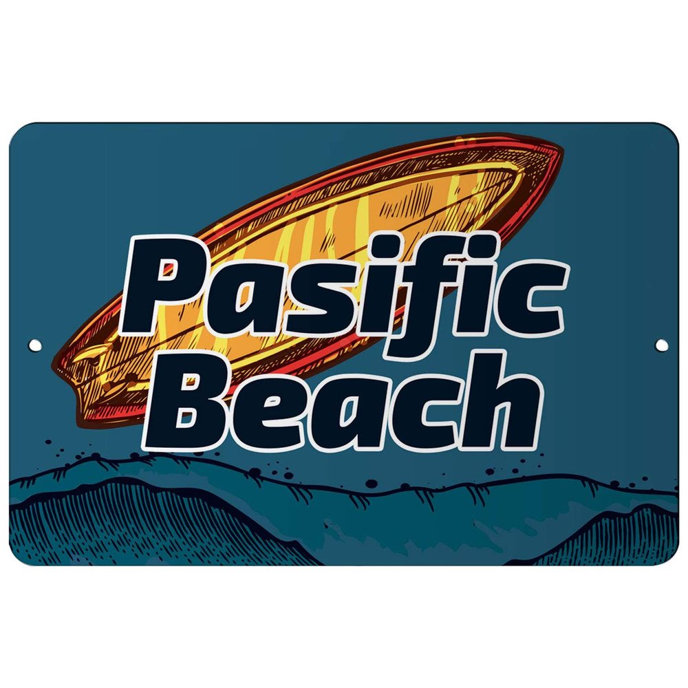 Makoroni - Pasific Beach Surfing Beach 12x18 inc Aluminum Decorative Wall Street Sign