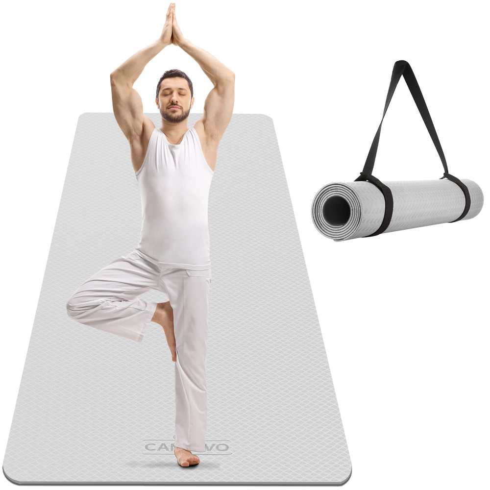 CAMBIVO Extra Wide Yoga Mat for Women and Men (72"x 32"x 1/4"), SGS Certified, Non-slip Large TPE Exercise Fitness Mat for Yoga, Pilates, Workout (6mm, A-Gray)