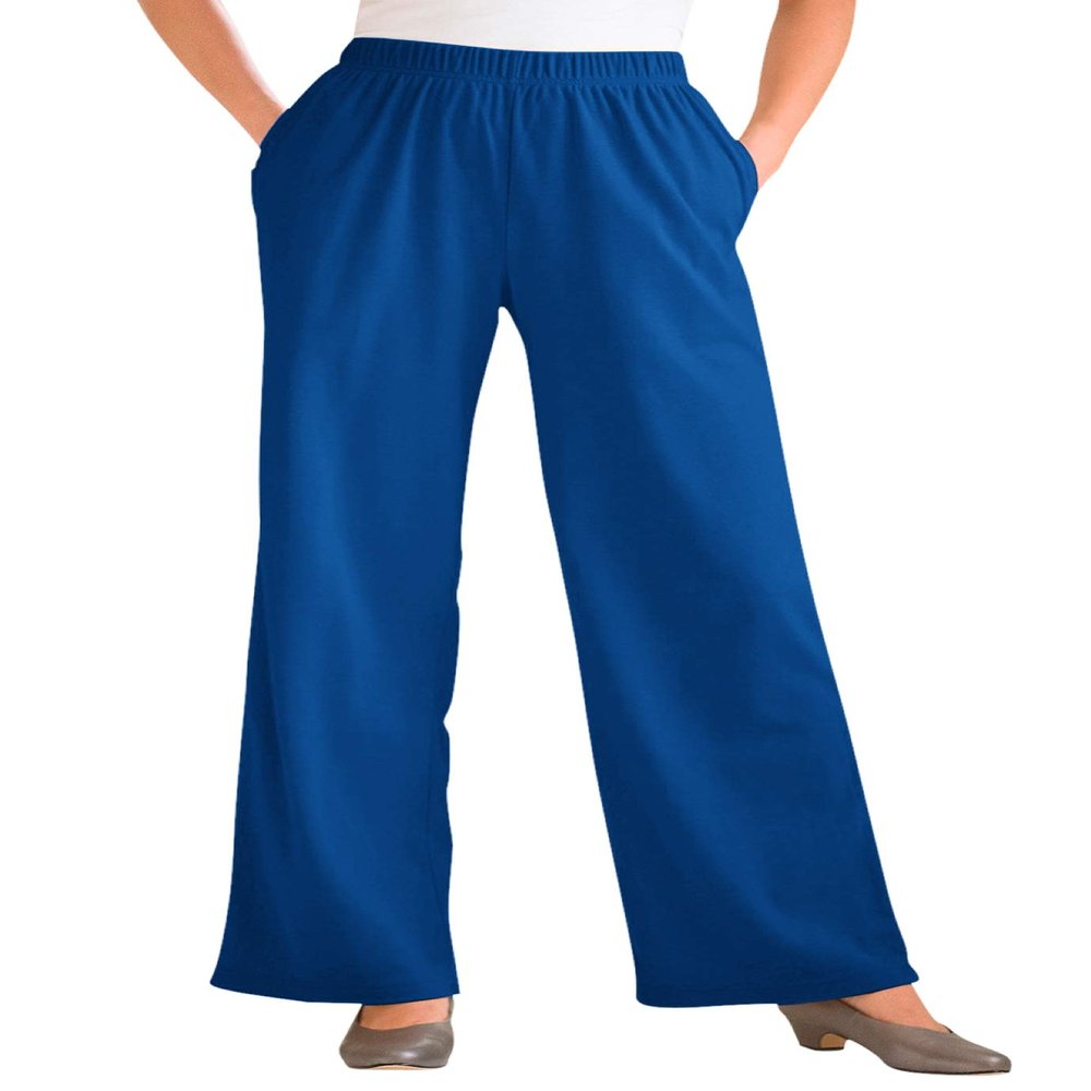 Woman Within Plus Size Tall 7-Day Knit Wide-Leg Pull-On Pants - S, Deep Cobalt