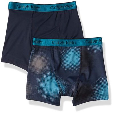 Calvin Klein Boys' Performance Boxer Brief Underwear 2-Pack, Black Iris/Digi Dot, Large