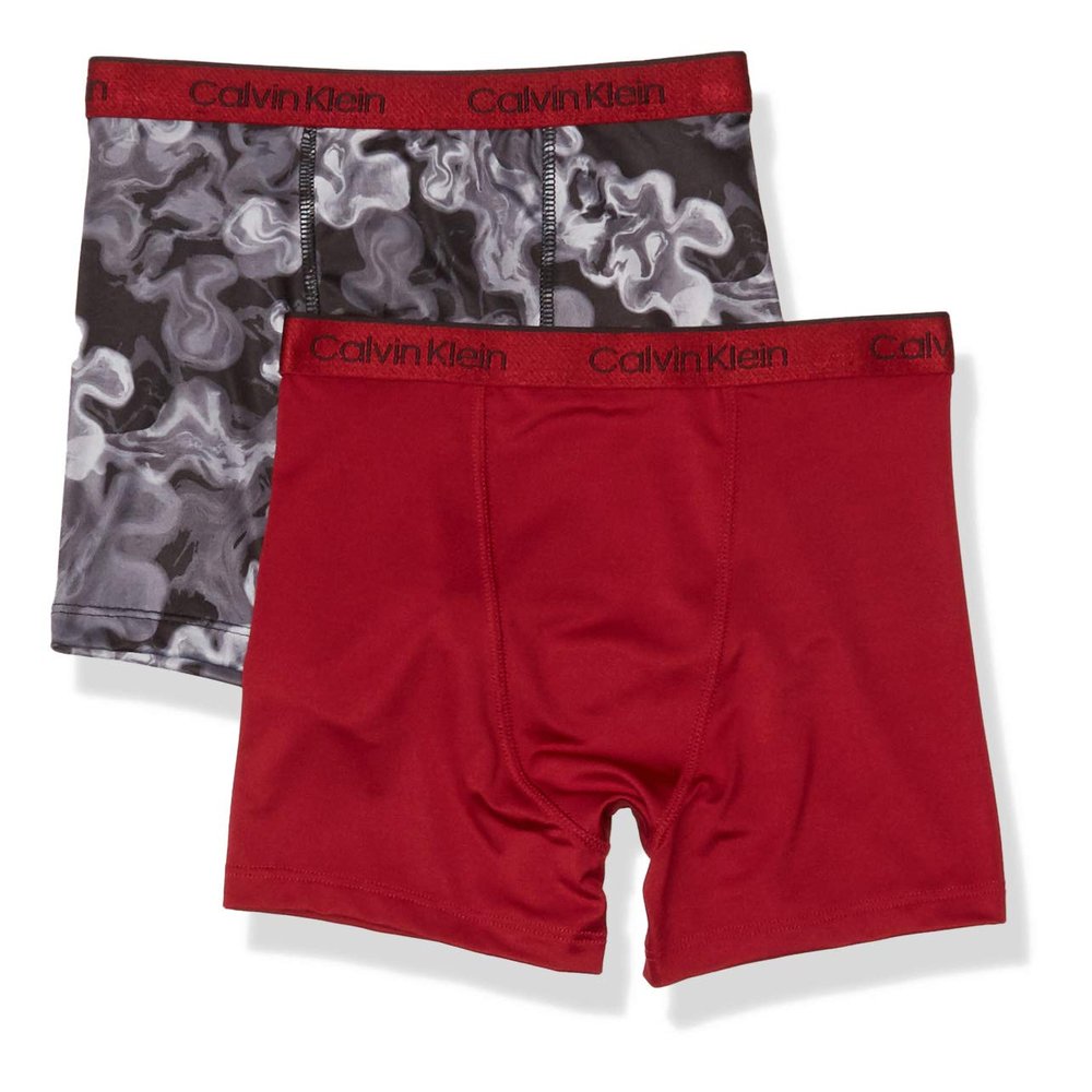 Calvin Klein Kids Boys' Performance Boxer Brief Underwear 2-Pack, Ember Blaze/Grey Air, Small