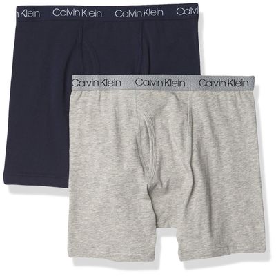Calvin Klein Boys Modern Cotton Assorted Boxer Briefs Underwear, Pack of 2 Blk Iris/H.gray Small