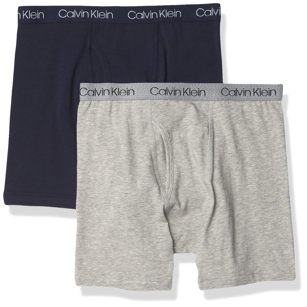 Calvin Klein Boys Modern Cotton Assorted Boxer Briefs Underwear, Pack of 2 Blk Iris/H.gray Small